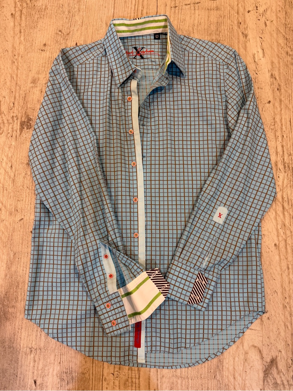 Robert Graham Light Blue Checked Button-Down Shirt M